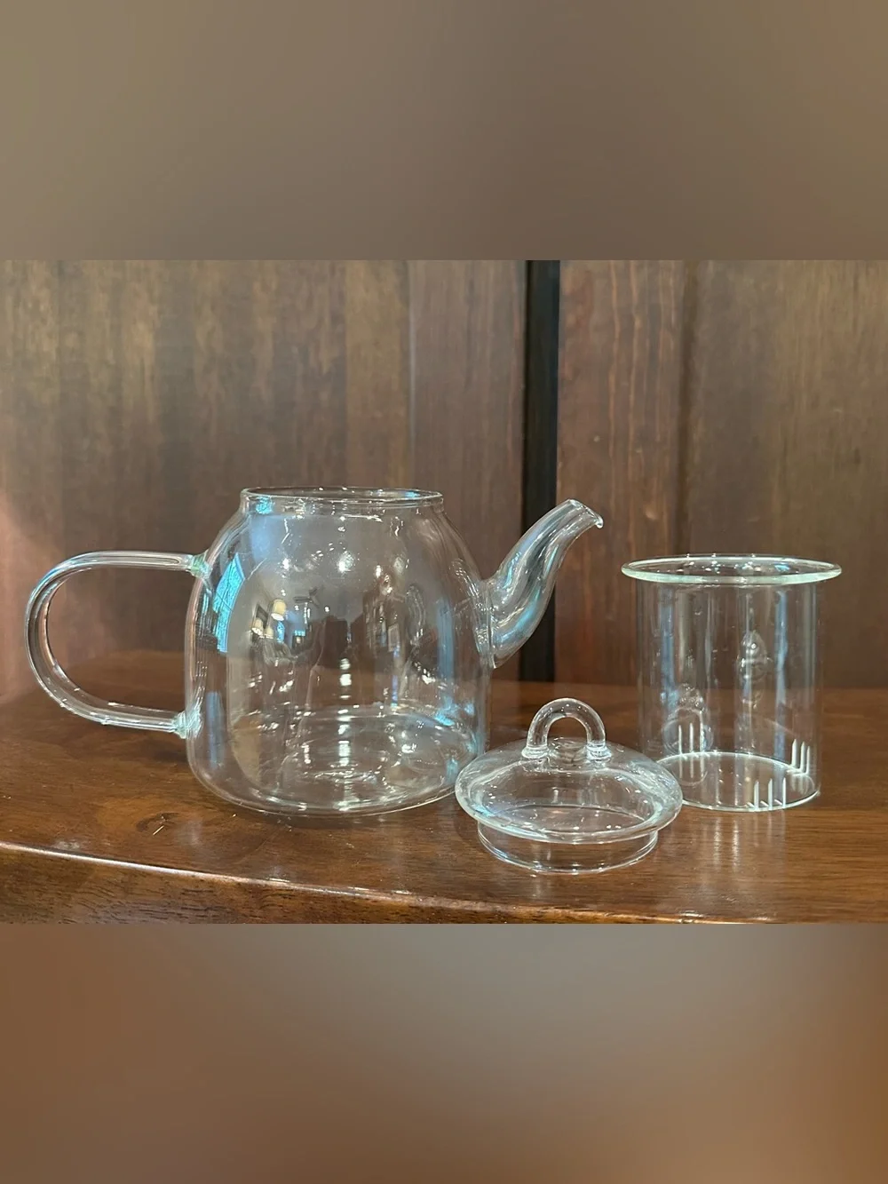 Vintage tea infuser pot • glass • unique handle